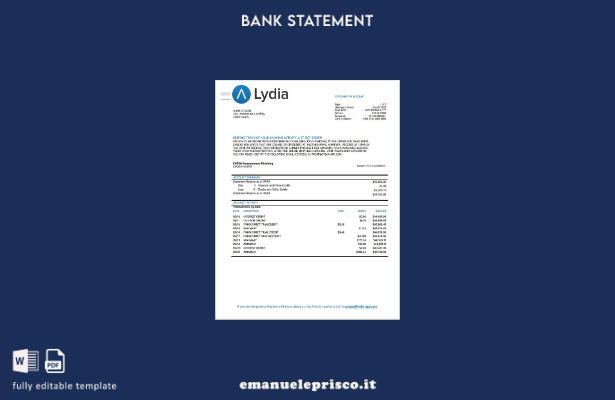 modello word di estratto conto bancario Francia Lydia Noir in stile verificato